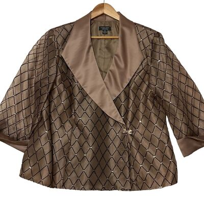 DRESS BARN sz 16W Dressy Blazer Evening Wear Glamorous Satin Collar Bronze  Black | eBay