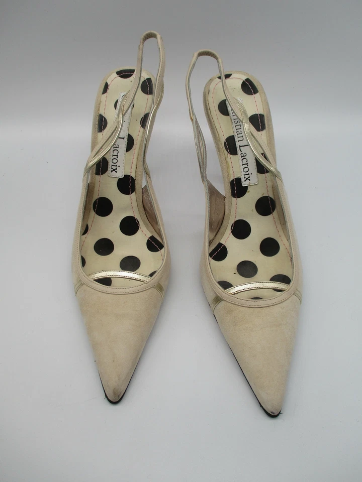 Zapatos de salón CHRISTIAN LACROIX de gamuza con hueso y puntera puntiaguda tacón delgado talla 39 Foto 2 de 4