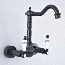 Oil Rubbed Bronze Bathroom Basin Sink Faucet Dual Handles Mixer Tap Wall Mount