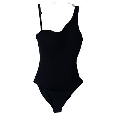 NWT Becca Black Adeline Rib One Shoulder One Piece Swimsuit Sml