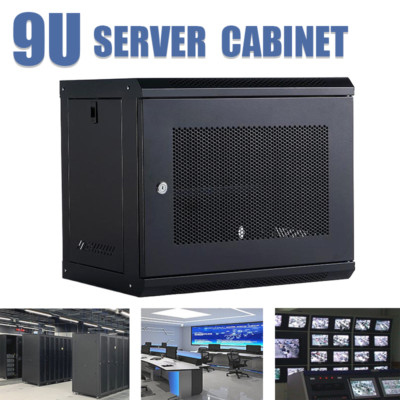 9U Wall Mount Network Server Cabinet Rack W/Vented Enclosure Mesh Door And Lock