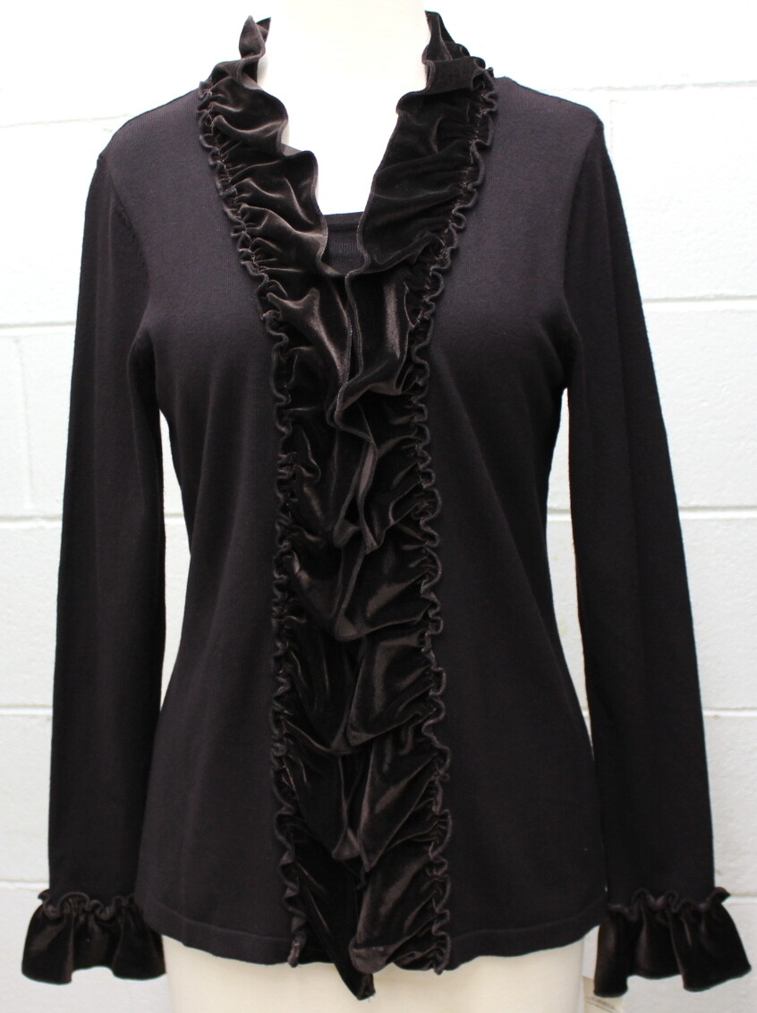 Elementz Velvet Trim Cardigan with Attached Tank Sweater Top Brown S Small New