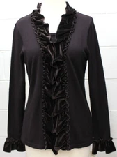 Elementz Velvet Trim Cardigan with Attached Tank Sweater Top Brown S Small New