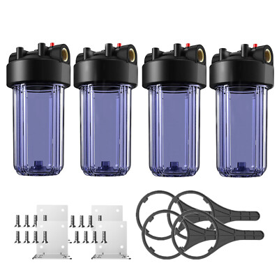 4 Pack 10 Inch Clear Home RO Whole House Water Filter Housing 4.5'' x 10'' System