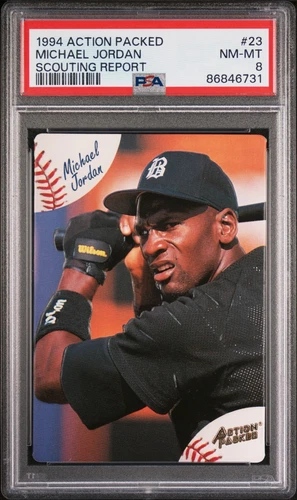 PSA 8 NM MINT 1994 ACTION PACKED MICHAEL JORDAN #23 SCOUTING REPORT 46731 B203