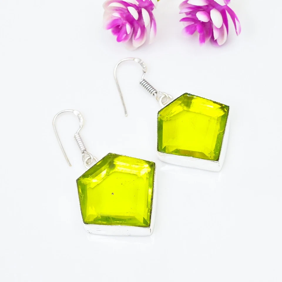 Lemon Quartz Gemstone 925 Sterling Silver Handmade Earring Jewelry Birthday Gift - Image 2 of 4