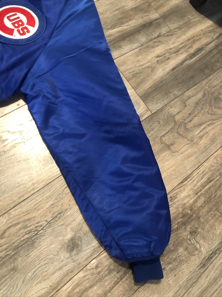 Chaqueta de satén vintage de los 80 Starter Chicago Cubs MLB para hombre L azul EE. UU. USADA EN EXCELENTE ESTADO Foto 2 de 4