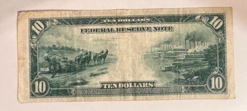 1914 $10 Boston District, Federal Reserve note, VF , Scarce ! - Picture 2 of 2