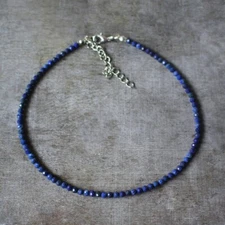 Natural Blue Lapis Beaded Necklace Lapis Lazuli Stone Choker Healing Crystal