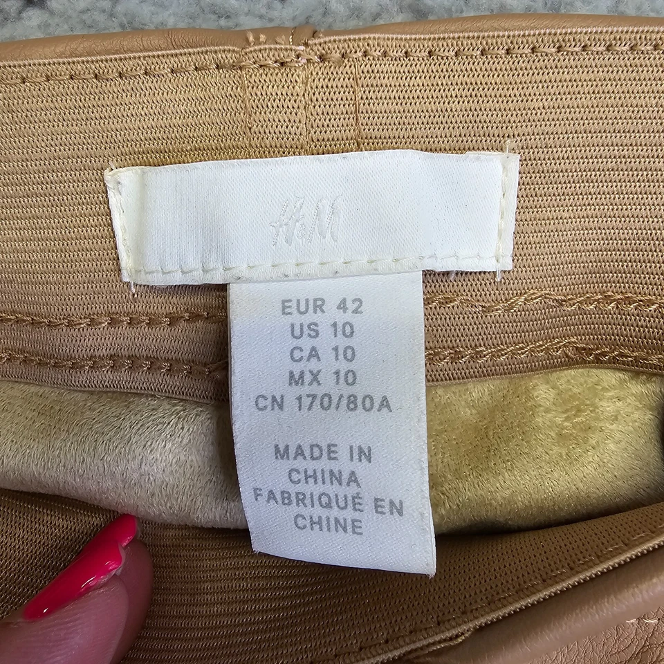 H&M Faux Leather Leggings Women’s 10 Brown Pull on Stretchy Elastic Waist - Image 2 of 4