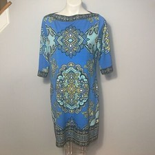 Apt. 9 ladies blue abstract print midi dress. Boatneck collar. Short sleeves. L.