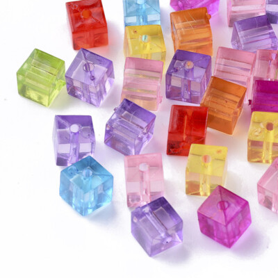 30 x Acrylperle Würfel transparen 7,5mm x 7,5mm Spacer Bead DIY Perlen Farbmix