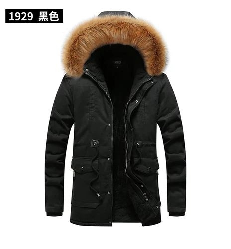 Abrigo Parkas de Algodón para Hombres Chaqueta Larga Cuello de Piel Invierno Carga Grueso Informal Talla - Imagen 24 de 27