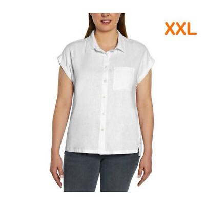Orvis Womens Plus Size XXL Short Sleeve Linen Blend Button Shirt White Minimal