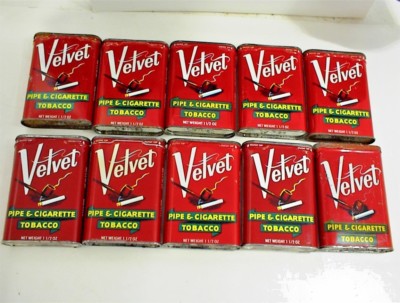 velvet cigarette 10 VINTAGE SMOKING TOBACCO 1 1/2 OZ TIN CANS PIPE EMPTY Velvet Pipe Tobacco Pouch