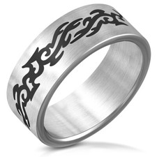 Men's Stainless Steel Frieze Band Tribal Pattern Ring RTH448