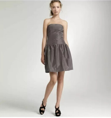 j crew silk taffeta dress NWT J Crew Women's 100% Silk Taffeta Tamryn Dress 0p Dark Pewter Grey  Strapless