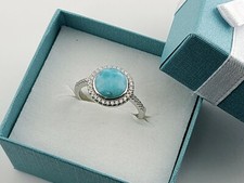 Genuine Natural Dominican Larimar Cabochon .925 Sterling Silver Ring