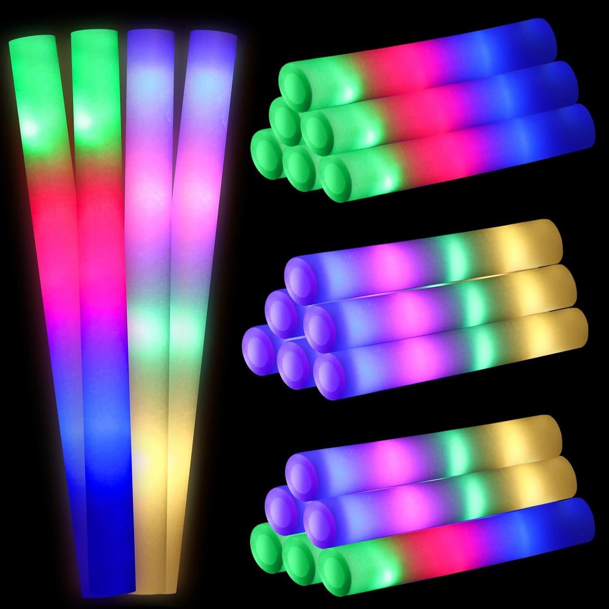 30-500Pcs Light Up Foam Sticks Wand Rally Batons DJ Flashing Glow Stick fr Party