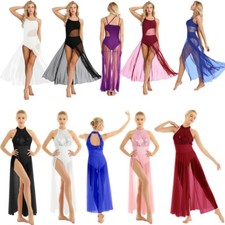 Lyrical Women Adult High-Low Dance Dress Sequin Ballet Leotard Flowy Split Skirt