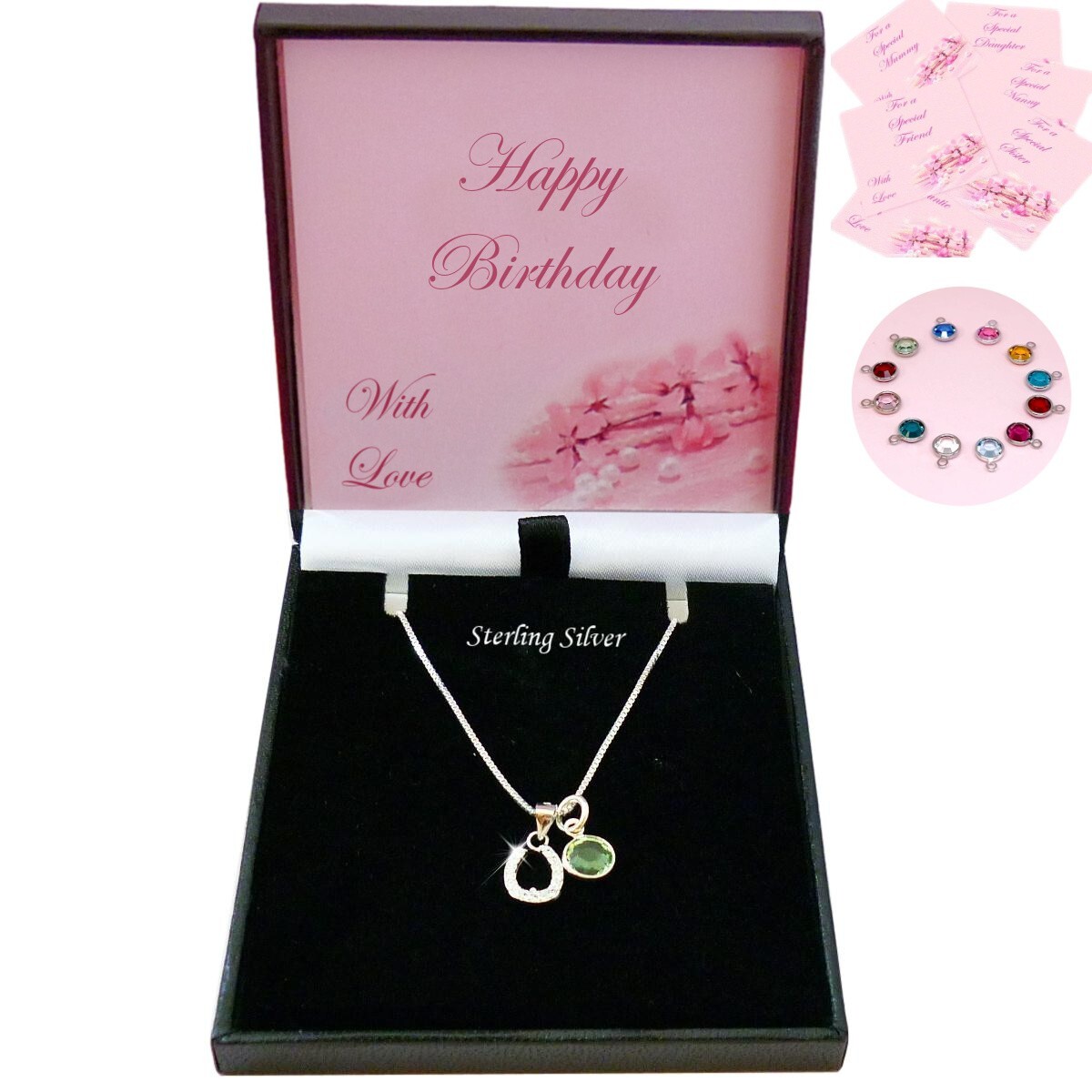 Silber Hufeisen Halskette Mit Geburtsstein, Geburtstagsgeschenk für Tochter, Mum