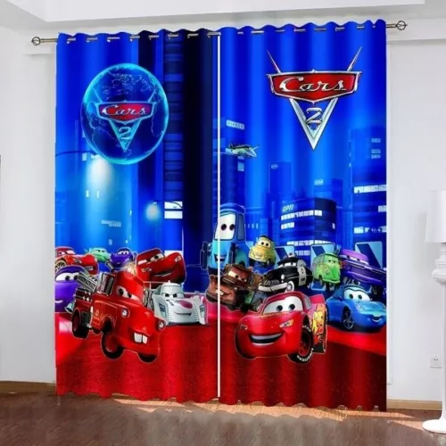 Cars Lightning McQueen Print Thick Thermal Blackout Curtains Eyelet Ring Top UK - Picture 11 of 17