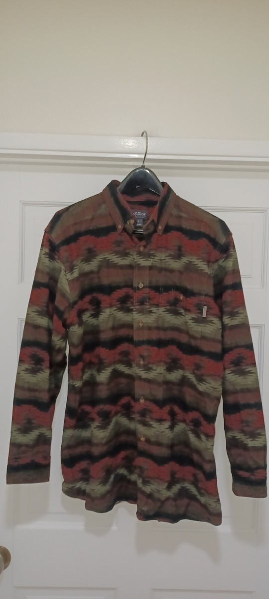 Vintage Woolrich Button Up Shirt Aztec Print Mens SZ L Long