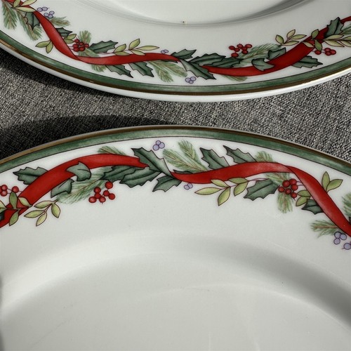 Dansk Dinner Plates Set of 2 Nordic Holiday Fruit Tree Red Ribbon Holly - Picture 3 of 6