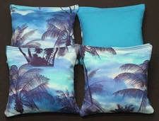 Palm Trees PARADISE Island CORNHOLE BEAN BAGS 4 ACA Regulation Tailgate Bags 