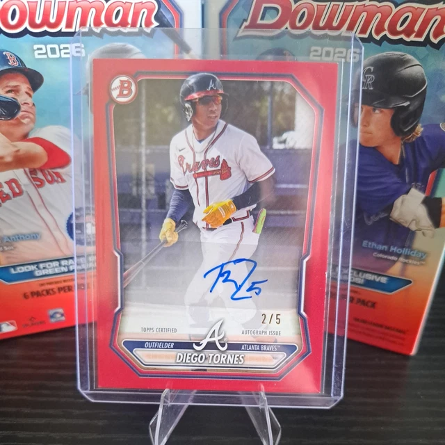 2026 Bowman Prospect Autograph Diego Tornes, Atlanta Braves AUTO RED BORDER 2/5