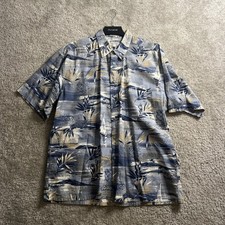 Vintage Pierre Cardin Shirt Mens XL Gray Floral Short Sleeve Rayon Hawaiian