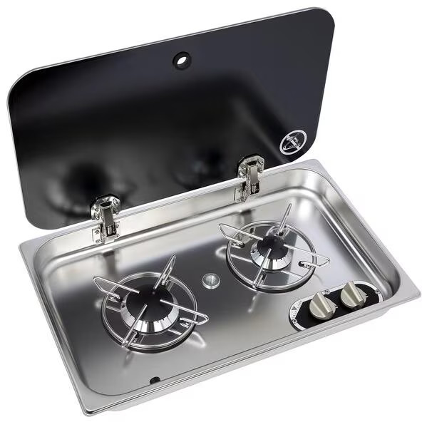 Carbest Einbau Gaskocher Mit Glasabdeckung, 2-Flammig, 530X326X119Mm, Metall-image