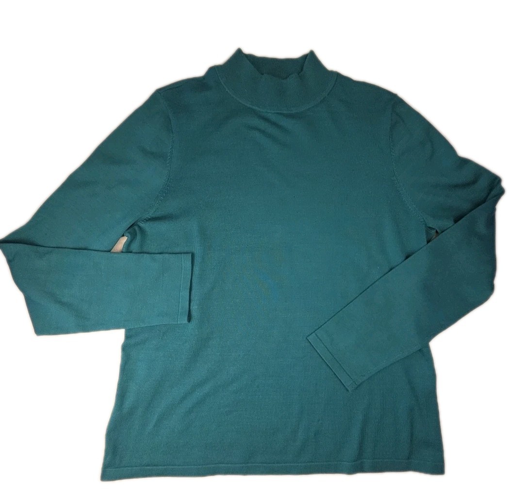Pendleton Women's Silk Blend Sweater Size Large Green Knit Mock Neck Long Sleeve