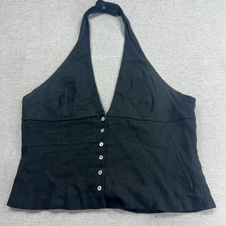 Glassons Halter Top Womens 10 Black Lined Adjustable Strap Button Casual Party