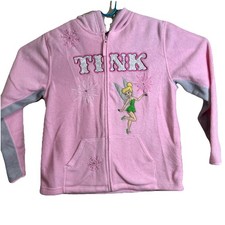 Disney Tinkerbell Sz M  7-9 Pink Tink Logo Fleece Zip Up Jacket Sweatshirt