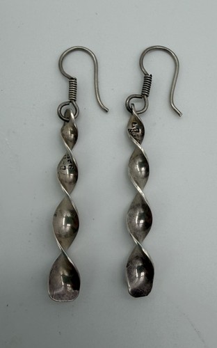 Vintage Sterling Silver Taxco Mexico TC-87 Spiral Twist Icicle Earrings