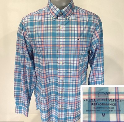 VINEYARD VINES Performance M Medium Whale Shirt Light Nylon Spandex Blue Pink+