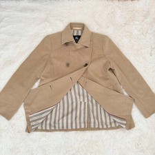 BURBERRY LONDON Women's Cashmere Wool Coat Beige Striped Lining FB BAA