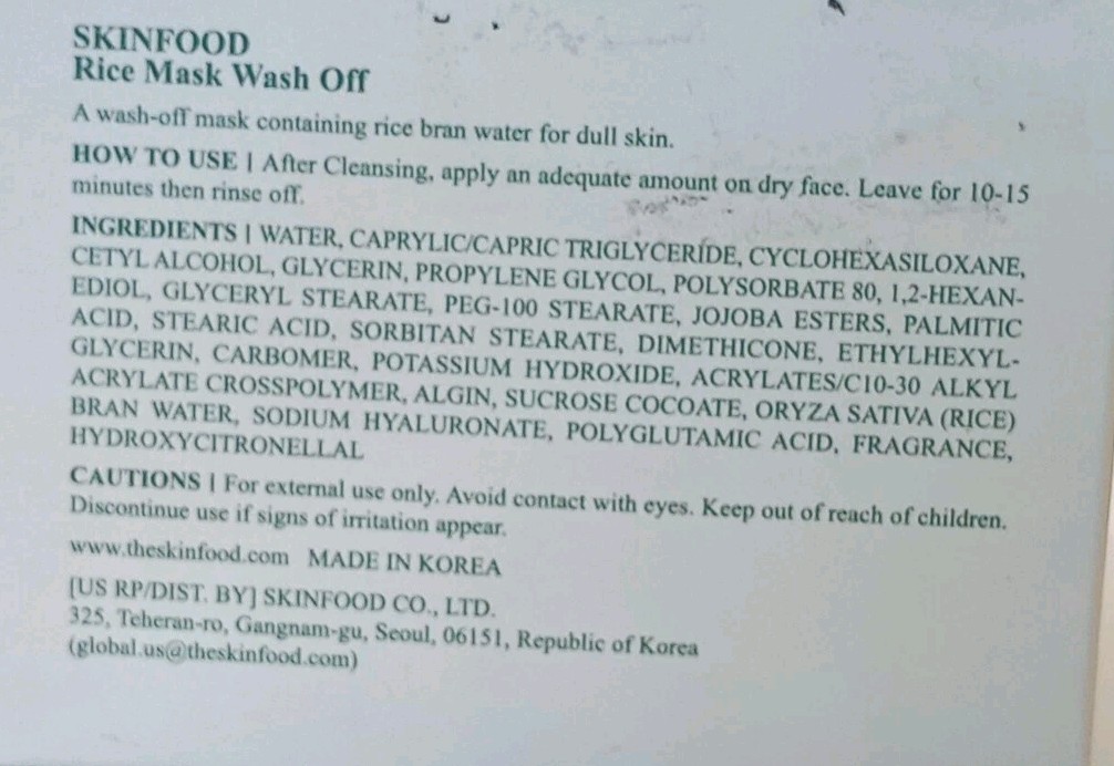 2 Pack SKINFOOD Rice Mask Wash Off Exfoliating 4.23 oz. Each K-Beauty