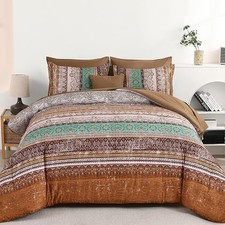 Boho Paisley Floral Striped Comforter Set 8-Pcs in a Bag Microfiber All Seasons