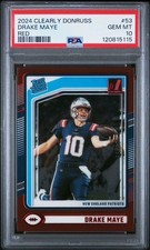 2024 Panini Clearly Donruss Rated Rookie Red Drake Maye PSA 10 #53 RC /99