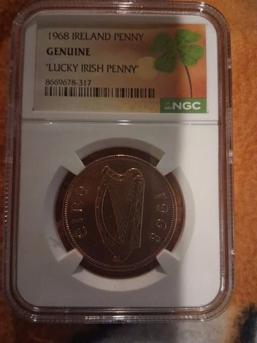 1968 “Lucky Irish Penny”. NGC Graded Genuine Vintage Ireland Penny.
