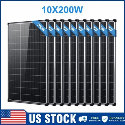 10Pack 200W N-Type Bifacial 18BB Solar Panel Mono Cell Off Grid Roof RV Home