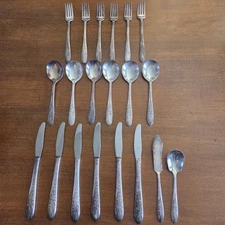 Vtg Antique National Silver A1 Rose & Leaf Silverplate Silverware Flatware 20pc