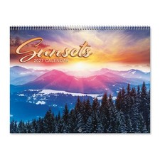 2027 Sunset Current Wall Calendar 12" x 9", closed; 12 x 18", open spiral