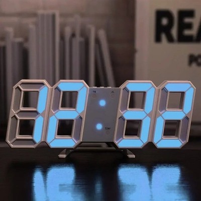 LED Digitale Wanduhr 3D Display Nachtmodus USB Schlafzimmer Wohnzimmer