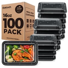 100 Pack 200-Piece 16oz Meal Prep Containers with Lids 16oz-100Pack, Black