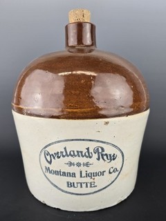Red Wing Stoneware Advertising Crock Jug Overland Rye Montana Liquor Co Butte