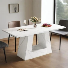 NEW Dining Table Rectangular Table Modern Faux Marble Kitchen Dining Room White