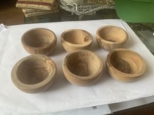 6 No. Small Olive Wood Bowls, Kitchen Tableware Salts, 6.5 x 3.5cm